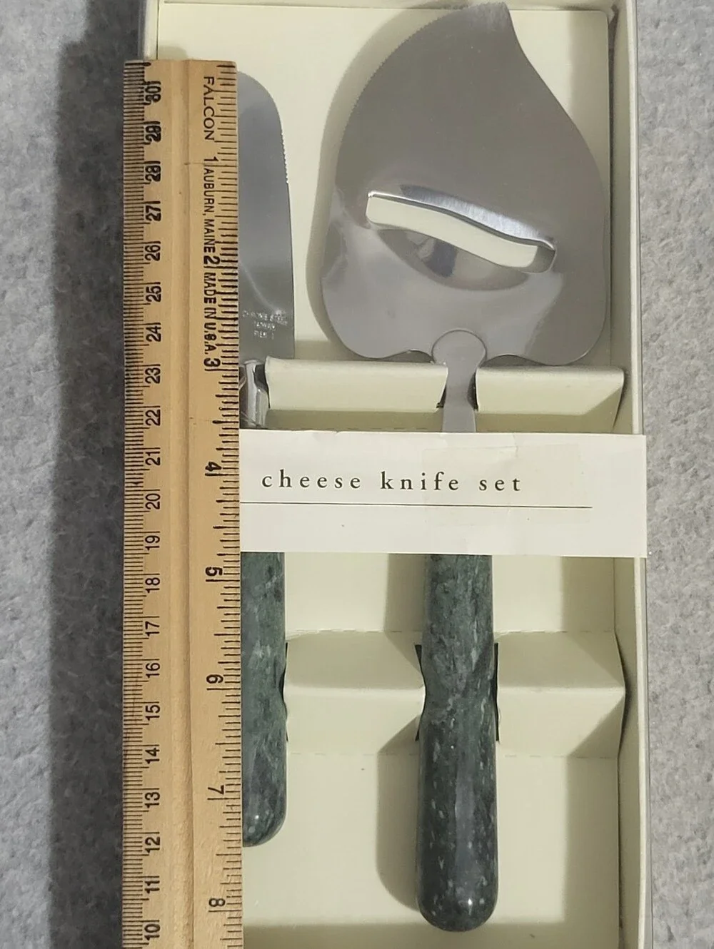 2-Pc Pier 1 Cheese Knife Set Green Marble Handles Stainless Steel Hostess Gift